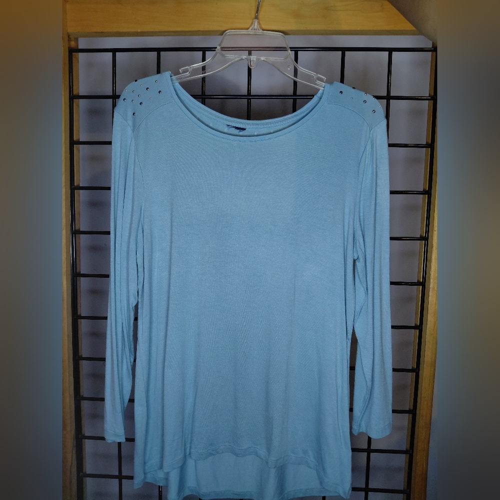 Stylish Studio Blue Studded Long Sleeve Top- Effortless Glam